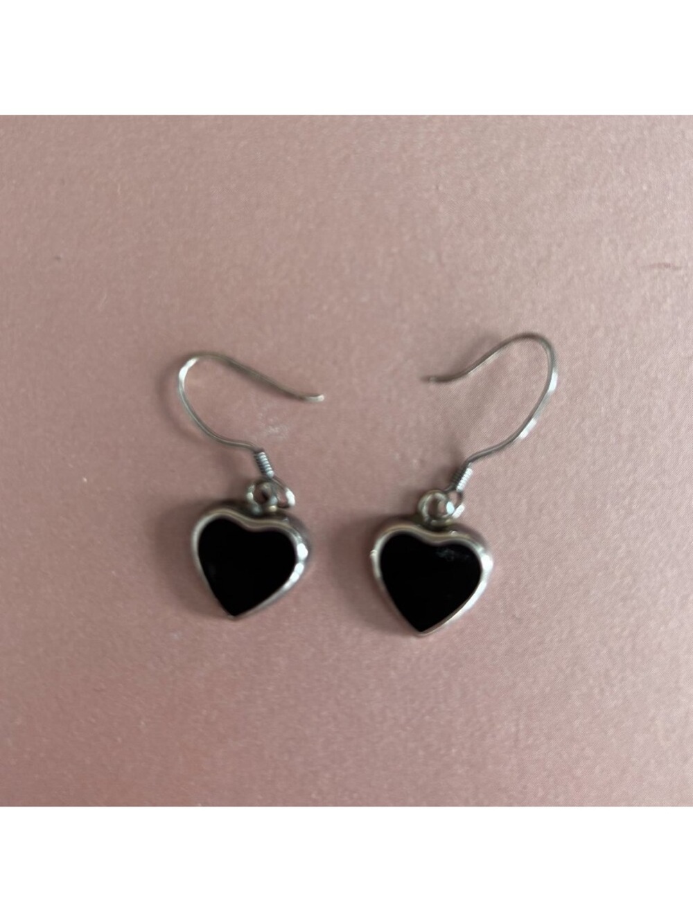 Black Onyx and Sterling Silver 925 Heart Earrings